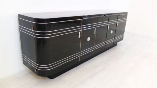 Art Deco Sideboard, Chromliner; Pianolacquer, red interior, wonderful foot, france1940