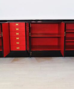 Art Deco Sideboard, Chromliner; Pianolacquer, red interior, wonderful foot, france1940