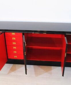 Art Deco Sideboard, Chromliner; Pianolacquer, red interior, wonderful foot, france1940