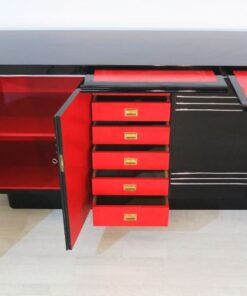 Art Deco Sideboard, Chromliner; Pianolacquer, red interior, wonderful foot, france1940