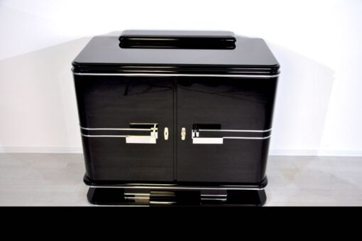 Wonderful chrome commode from the french Art Deco. unique bodylanguage big chrome handles french foot interior in matt black Absolute Eyecatcher!