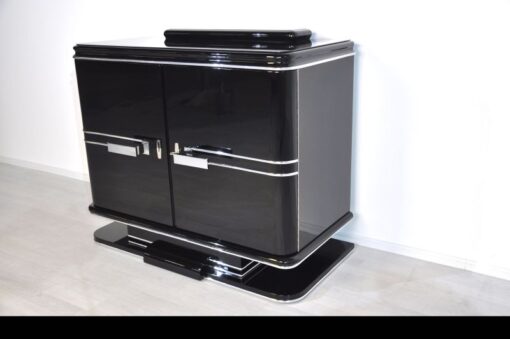 Wonderful chrome commode from the french Art Deco. unique bodylanguage big chrome handles french foot interior in matt black Absolute Eyecatcher!