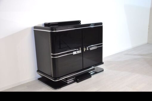 Wonderful chrome commode from the french Art Deco. unique bodylanguage big chrome handles french foot interior in matt black Absolute Eyecatcher!