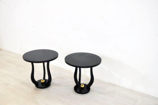 Art Deco Sidetables, wonderful legs, decorative golden ball , pianolacquer, highgloss surface