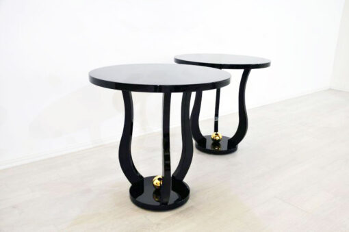 Art Deco Sidetables, wonderful legs, decorative golden ball , pianolacquer, highgloss surface