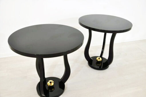 Art Deco Sidetables, wonderful legs, decorative golden ball , pianolacquer, highgloss surface