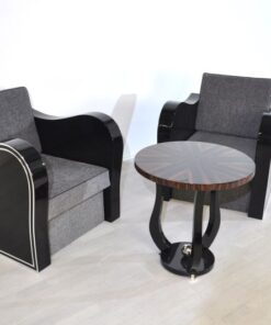 Wonderful Art Deco Armachair with great armrests.curved armrests first class upholstery made of grey fabricchromebarsout of a set of four / also available with black leather