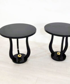 Art Deco Sidetables, wonderful legs, decorative golden ball , pianolacquer, highgloss surface