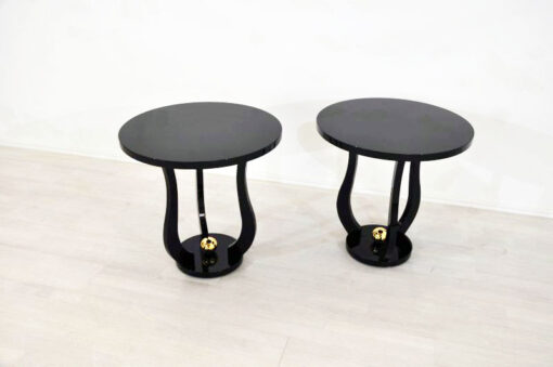 Art Deco Sidetables, wonderful legs, decorative golden ball , pianolacquer, highgloss surface