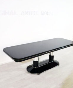 Art Deco Dining Table, beautiful chrome elements, highglossblack pianolacquer, lacobell glass plate, xxl table top- width of 250cm