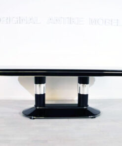 Art Deco Dining Table, beautiful chrome elements, highglossblack pianolacquer, lacobell glass plate, xxl table top- width of 250cm