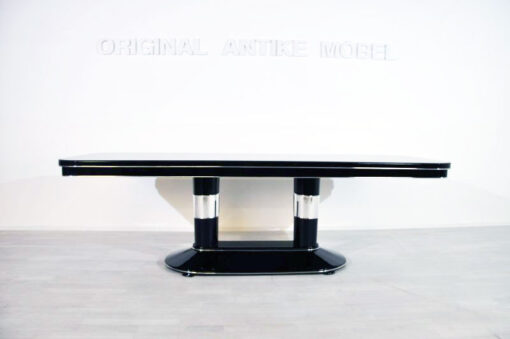 Art Deco Dining Table, beautiful chrome elements, highglossblack pianolacquer, lacobell glass plate, xxl table top- width of 250cm