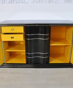 XXL Art Deco Chromliner, Sideboard, Buffet, yellow interior, rare singlepiece