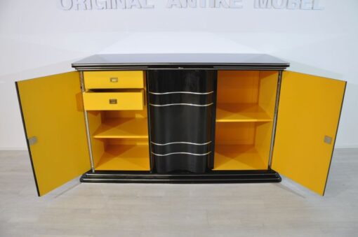 XXL Art Deco Chromliner, Sideboard, Buffet, yellow interior, rare singlepiece