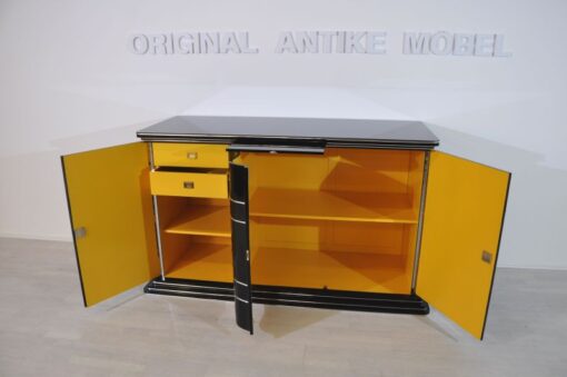 XXL Art Deco Chromliner, Sideboard, Buffet, yellow interior, rare singlepiece