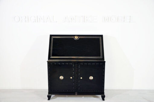 Art Deco Secretary, highgloss black paintjob, Chroemdetails, big writing plate