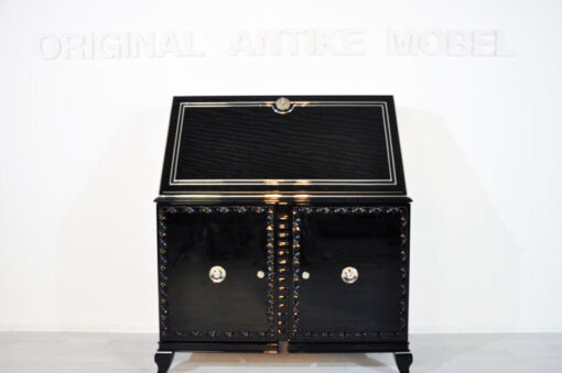 Art Deco Secretary, highgloss black paintjob, Chroemdetails, big writing plate