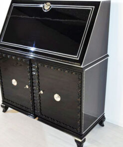 Art Deco Secretary, highgloss black paintjob, Chroemdetails, big writing plate