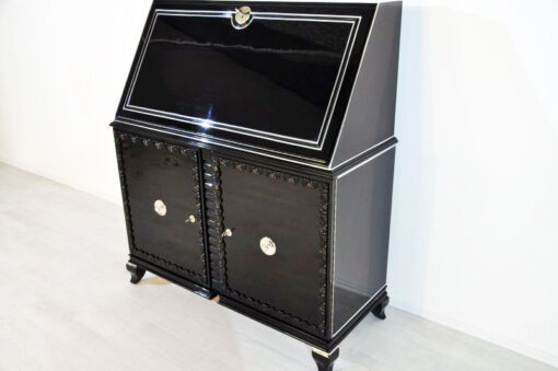 Art Deco Secretary, highgloss black paintjob, Chroemdetails, big writing plate