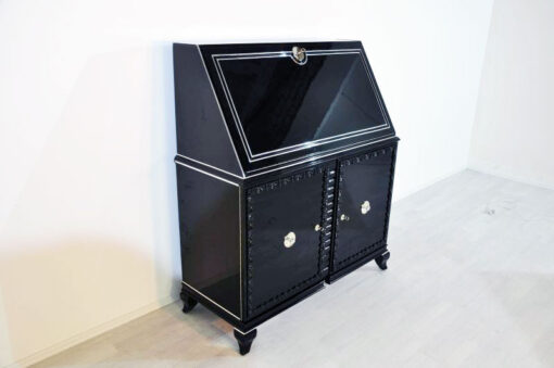 Art Deco Secretary, highgloss black paintjob, Chroemdetails, big writing plate