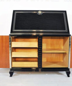 Art Deco Secretary, highgloss black paintjob, Chroemdetails, big writing plate