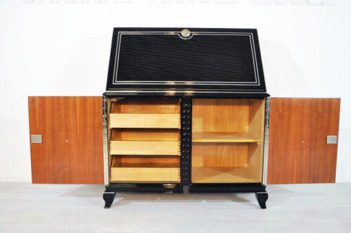 Art Deco Secretary, highgloss black paintjob, Chroemdetails, big writing plate