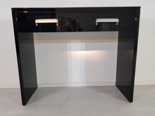 small bauhaus console, unique and simple design, highgloss black piano lacquer, big chromehandles