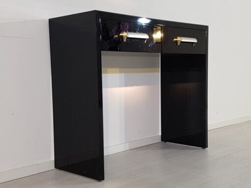 small bauhaus console, unique and simple design, highgloss black piano lacquer, big chromehandles