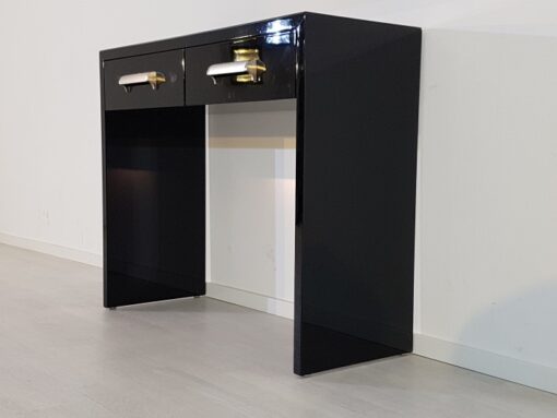 small bauhaus console, unique and simple design, highgloss black piano lacquer, big chromehandles