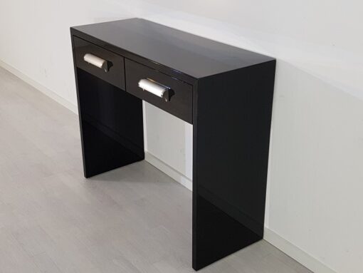 small bauhaus console, unique and simple design, highgloss black piano lacquer, big chromehandles