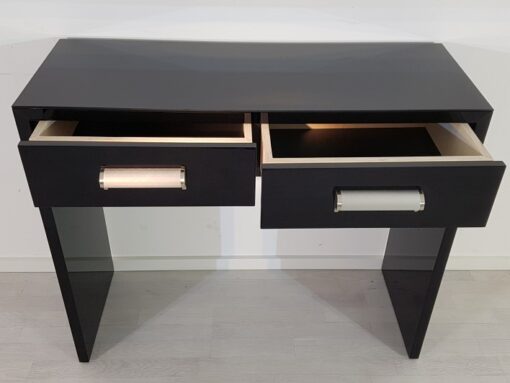 small bauhaus console, unique and simple design, highgloss black piano lacquer, big chromehandles