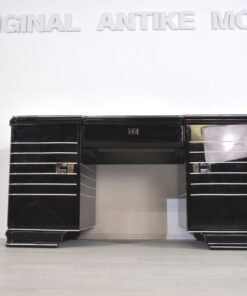 Unique ChromlinerDesk from the Art Deco era, typical Art Deco body language, fine chromelines and massive handles, painted from all sides, top plate made of lacobel-glass