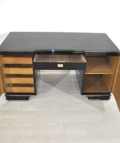 Unique ChromlinerDesk from the Art Deco era, typical Art Deco body language, fine chromelines and massive handles, painted from all sides, top plate made of lacobel-glass