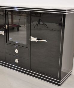 high quality pianolacquer highgloss surface straight design fine chrome elements big showcase compartment with smooth lighting