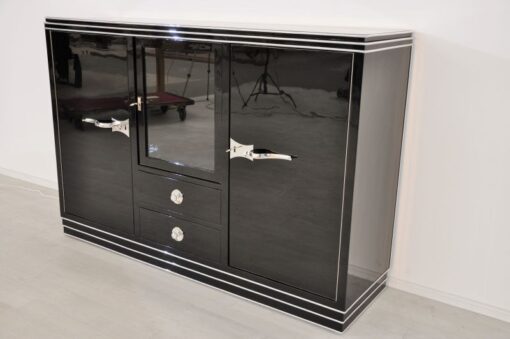 high quality pianolacquer highgloss surface straight design fine chrome elements big showcase compartment with smooth lighting