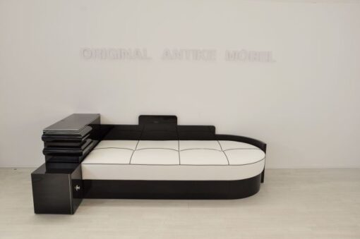 art deco daybed, art deco bed, furniture,highgloss black pianolacquer, luxurious leather top, unique Art Deco Design, small compartment