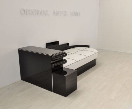 art deco daybed, art deco bed, furniture,highgloss black pianolacquer, luxurious leather top, unique Art Deco Design, small compartment