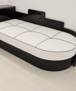 art deco daybed, art deco bed, furniture,highgloss black pianolacquer, luxurious leather top, unique Art Deco Design, small compartment