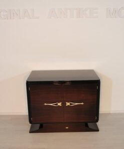 Art Deco, Commode, Macassar, Veneer, Brass, Handles, Pianolacquer, antique, original piece, clean interior, storage space, unique design