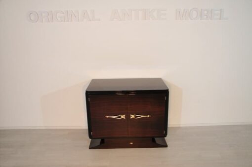 Art Deco, Commode, Macassar, Veneer, Brass, Handles, Pianolacquer, antique, original piece, clean interior, storage space, unique design