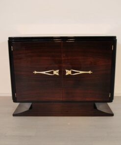 Art Deco, Commode, Macassar, Veneer, Brass, Handles, Pianolacquer, antique, original piece, clean interior, storage space, unique design