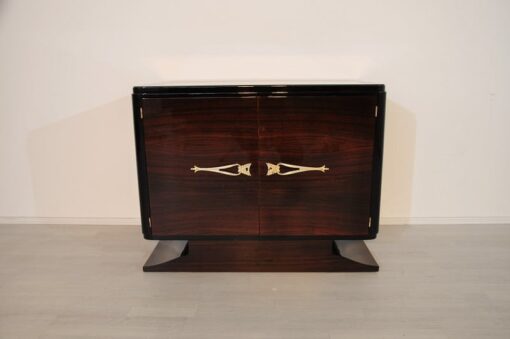 Art Deco, Commode, Macassar, Veneer, Brass, Handles, Pianolacquer, antique, original piece, clean interior, storage space, unique design