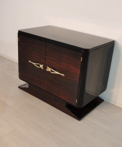 Art Deco, Commode, Macassar, Veneer, Brass, Handles, Pianolacquer, antique, original piece, clean interior, storage space, unique design