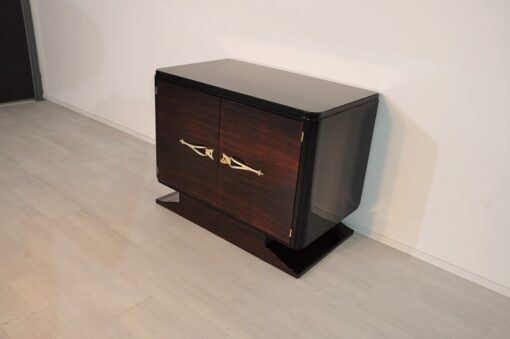 Art Deco, Commode, Macassar, Veneer, Brass, Handles, Pianolacquer, antique, original piece, clean interior, storage space, unique design