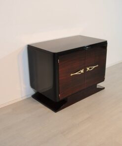 Art Deco, Commode, Macassar, Veneer, Brass, Handles, Pianolacquer, antique, original piece, clean interior, storage space, unique design