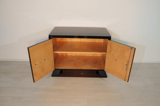 Art Deco, Commode, Macassar, Veneer, Brass, Handles, Pianolacquer, antique, original piece, clean interior, storage space, unique design