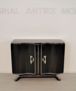 Art Deco, Commode, Wood, black, highgloss, pianolacquer, antique, chrome, original, restored, lacquerd, curved doors