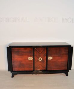 Art Deco, Sideboard, Macassar, veneer, brass, ornamentation, pianolacquer, bar compartment, unique pattern, original piece, france