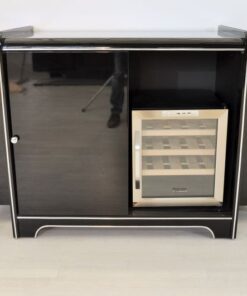 Art Deco, wine cooler, sideboard, bar, black, highgloss, pianolacquer, bottleholder, extensions, antique, chrome, original