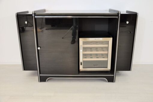 Art Deco, wine cooler, sideboard, bar, black, highgloss, pianolacquer, bottleholder, extensions, antique, chrome, original